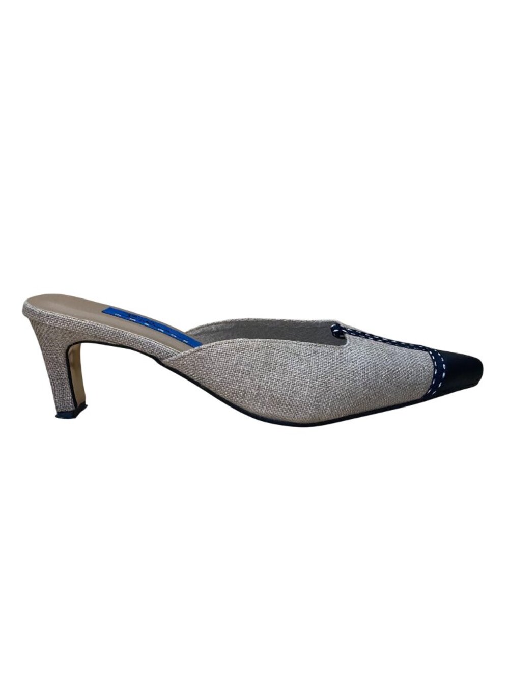 Blue Dragon Women’s Beige Linen Stitch Accent Pointed-Toe Heeled Mules Size 9